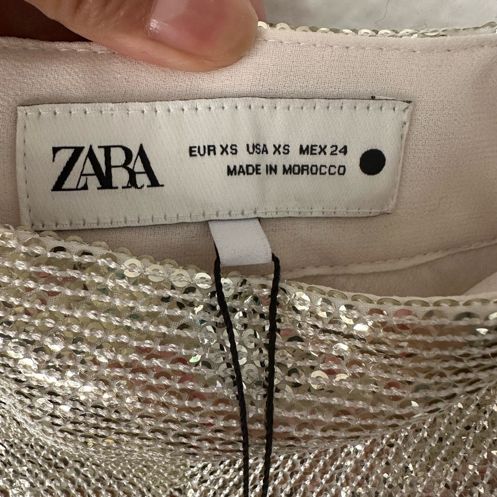 ZARA Silver Gold Metallic Small Sequins Midi Skater Skirt BNWT - Picture 4 of 8